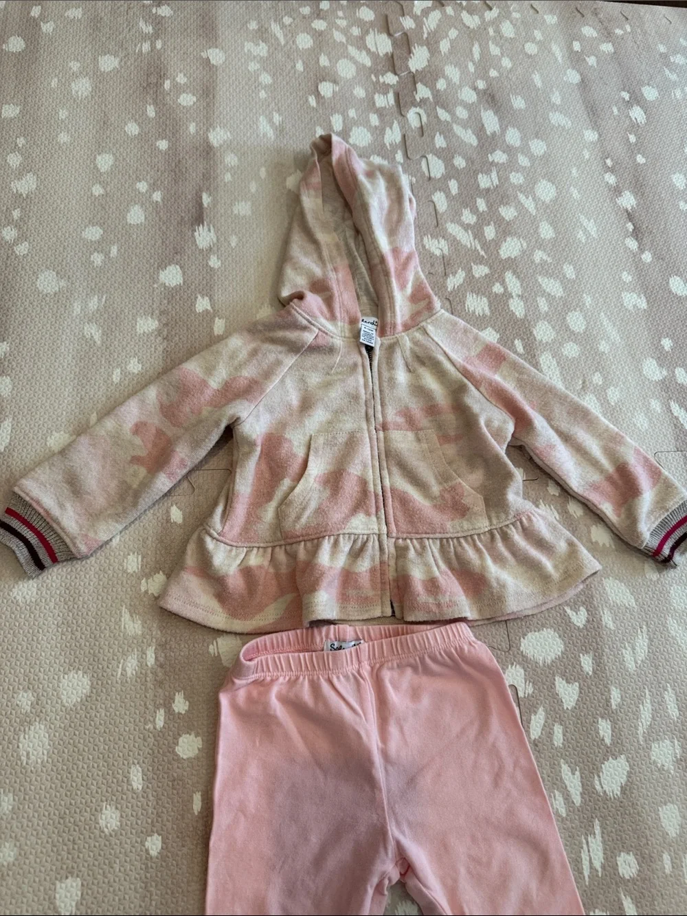 Splendid Baby Girl Outfit 6-12M Pink Camo Peplum Hoodie & Leggings Set